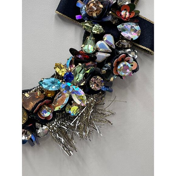 J. Crew Black Ribbon Funfetti AB Tinsel Sequin Floral Multicolor Bow necklace - Picture 5 of 16